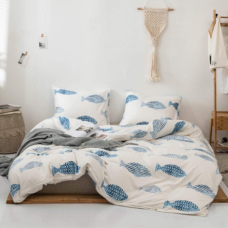 MOZEO Style Bedding Duvet Cover Set 2 Piece, Comfy Fish Cartoon Printed Cute Quilt Cover for Children Kids Soft Home Bedding Cover Sets (Twin Fish) - Image 2